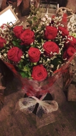 12  Luxury Red Naomi Roses with white Limonium or white Wax Flower